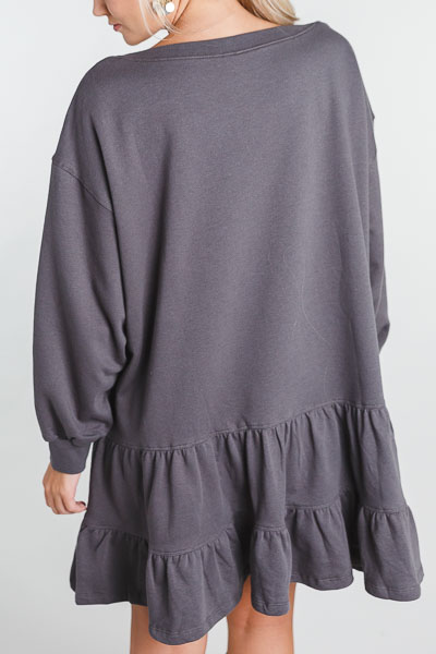 Tiered Sweatshirt Dress, Charcoal