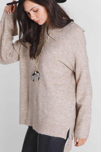 Brushed Bell Sleeve Sweater, Taupe