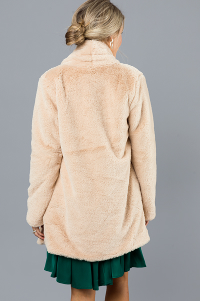 Open Front Fur Coat, Almond