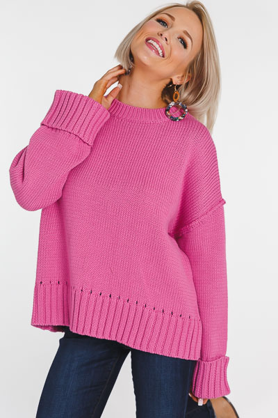Cropped Cuffed Sweater, Bubblegum