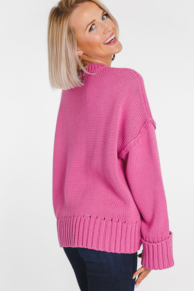 Cropped Cuffed Sweater, Bubblegum