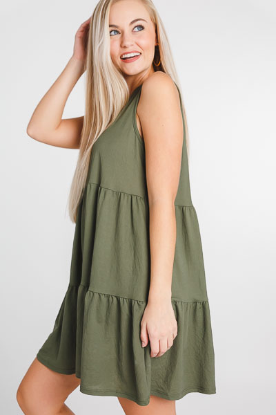 No More Tiers Dress, Olive