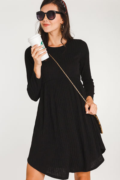 Ribbed Sweater Dress, Black