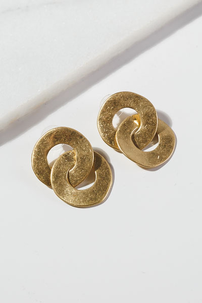 Double Round Earrings, Gold