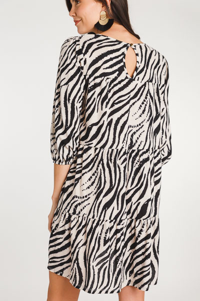 Zebra Tiered Dress, Black