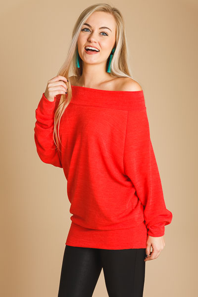 Banded Off Shoulder Tunic, Cherry