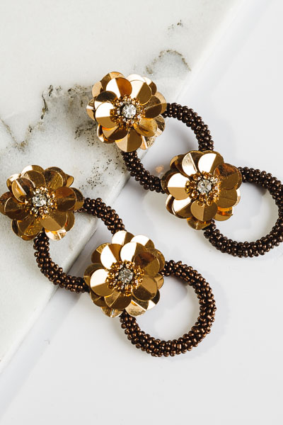 Flower Ring Earrings, Bronze