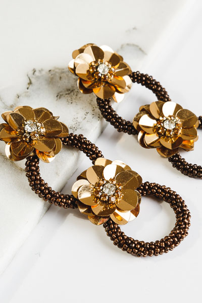 Flower Ring Earrings, Bronze