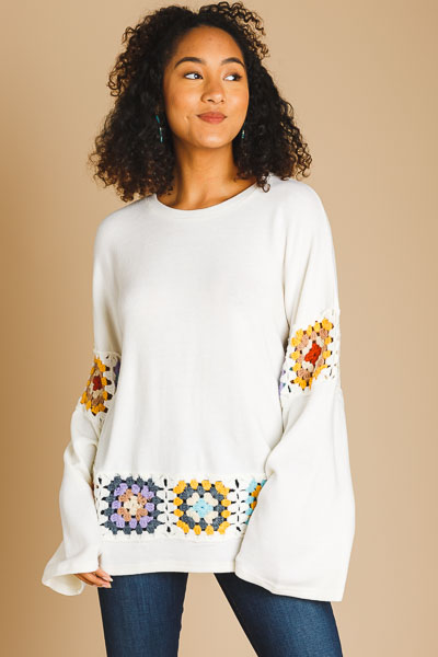 Crochet Cream Top - 3/4 & Long Sleeve - Tops - The Blue Door Boutique