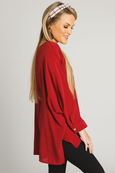 Solid Quarter Sleeve Blouse, Wine