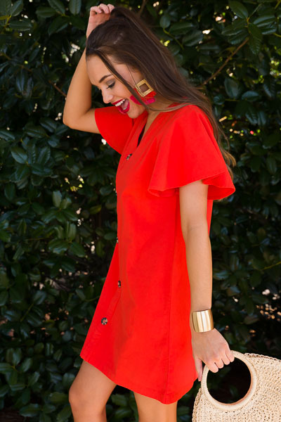 Eva Button Front Dress, Orange