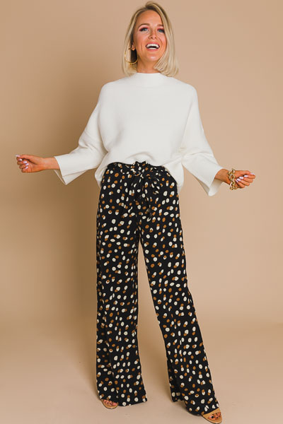 Spotted Wide Leg Pant, Black