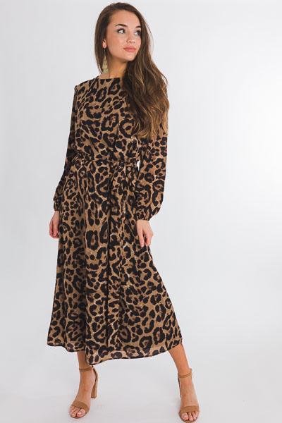 Belted Leopard Print Maxi