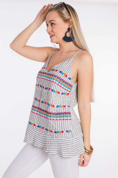 Embroidered Stripes Cami - Sale - The Blue Door Boutique