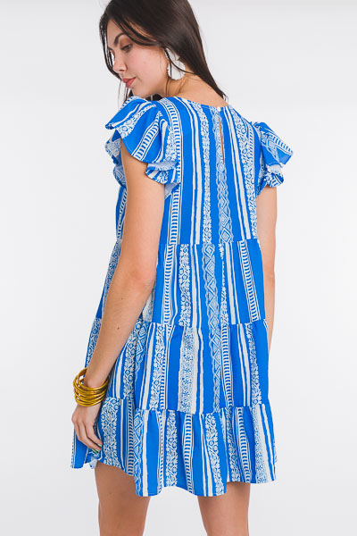 Multi Stripe Tiered Dress, Blue