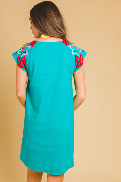 Leo Embroidery Shift, Teal