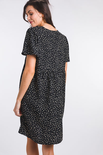 Micro Dot Babydoll Dress, Black