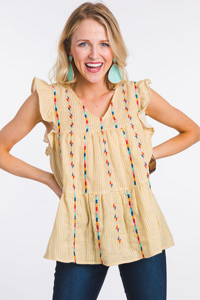 Pipe Line Embroidery Top, Yellow