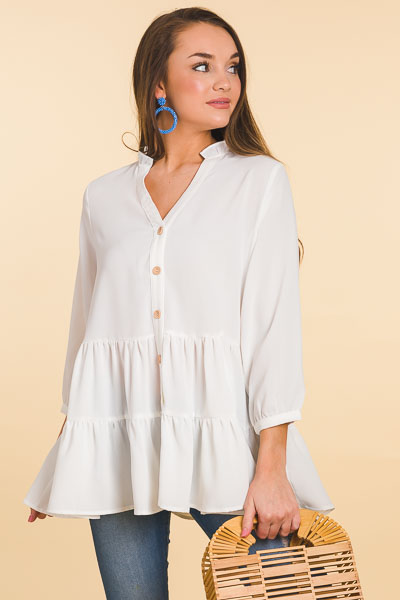 Tiered Button Blouse, Off White