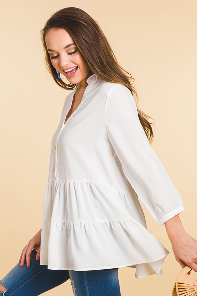 Tiered Button Blouse, Off White