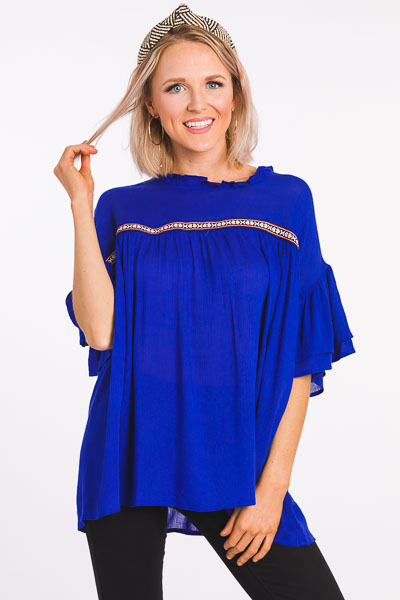 Cobalt Embroidered Band Top