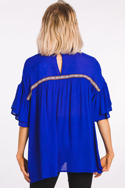 Cobalt Embroidered Band Top