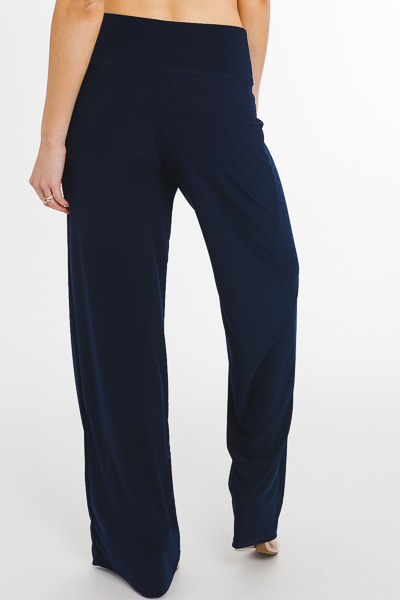 Slinky Palazzo Pant, Navy - Comfy - The Blue Door Boutique