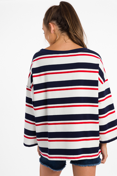 Neo Striped Sweatshirt, Navy Red