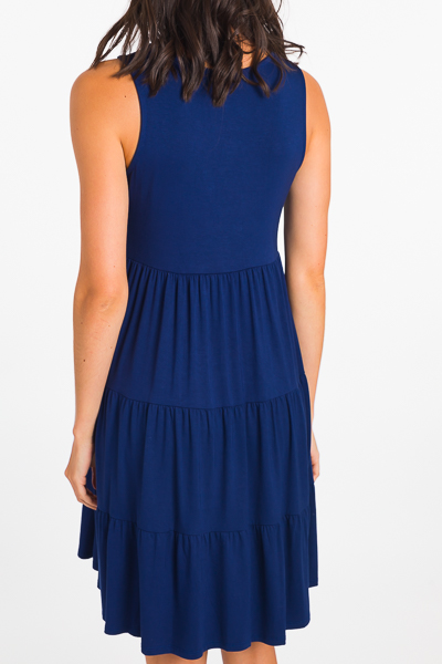 Stretchy Tiered Dress, Navy