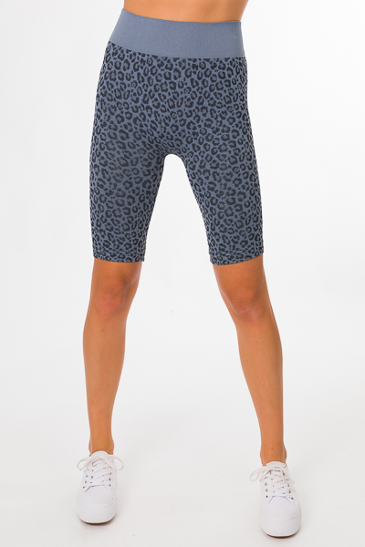 Leopard Biker Shorts, Blue