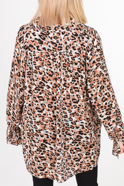 Buttoned Leopard Blouse, Mocha