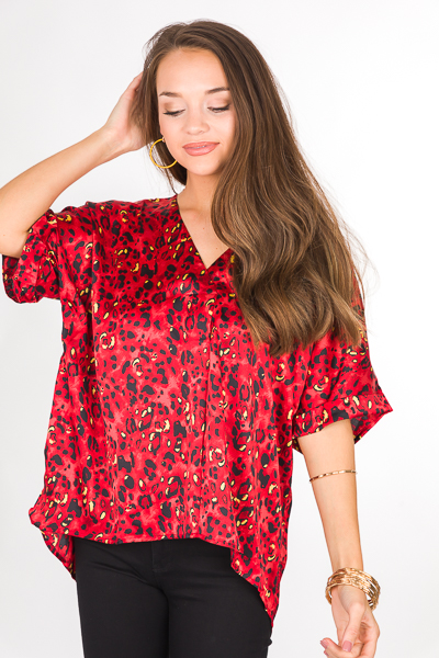 Pleat Blouse, Red Animal