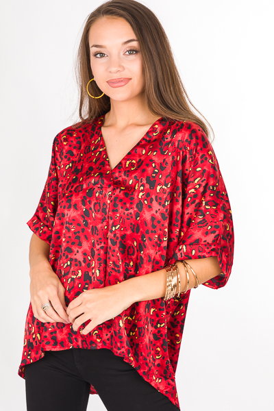 Pleat Blouse, Red Animal
