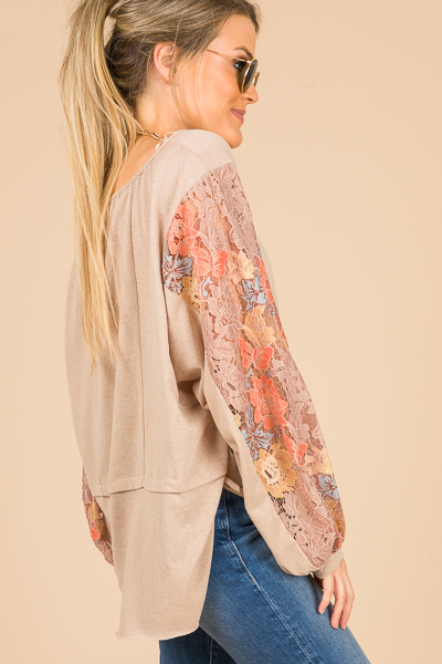Lace Sleeves Top, Taupe