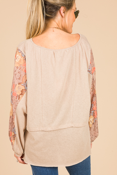 Lace Sleeves Top, Taupe