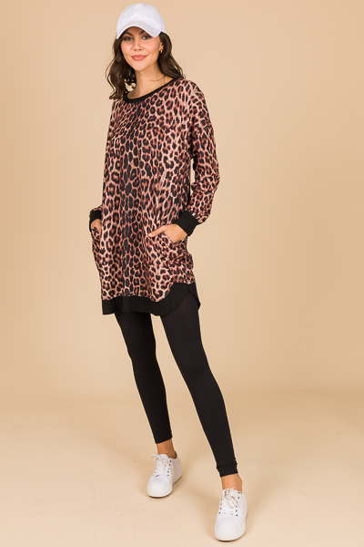 Rib Edges Knit Dress, Leopard