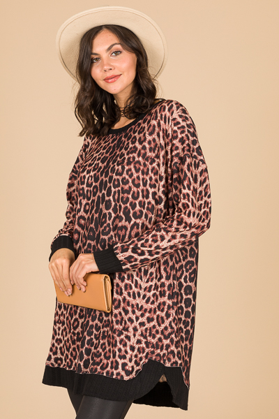 Rib Edges Knit Dress, Leopard