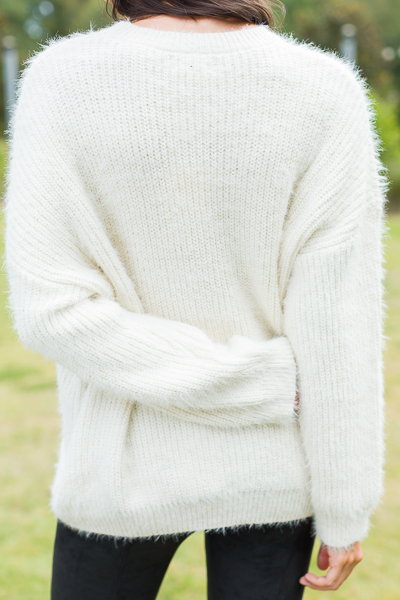 Solid Eyelash Sweater, Ivory