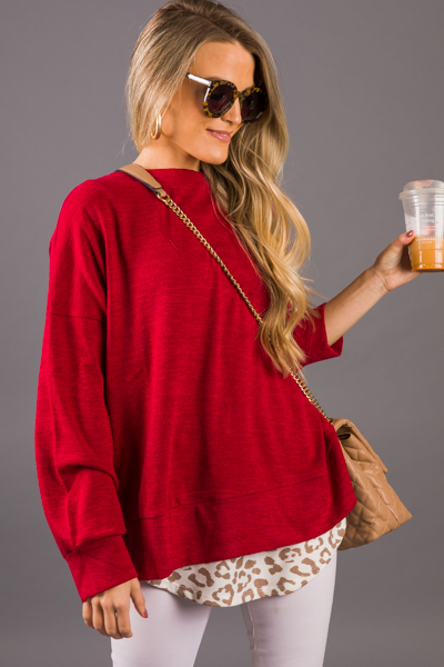 Box Out Solid Pullover, Cherry