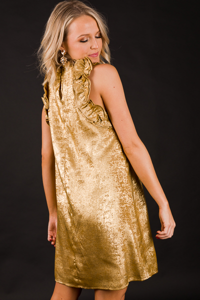 Golden Ruffle Party Dress