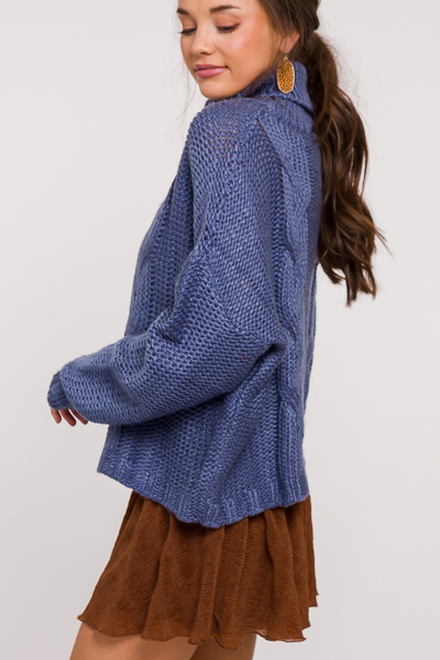 Cable Crop Sweater, Blue