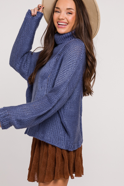Cable Crop Sweater, Blue