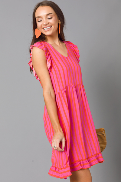 Blake Dress, Pink Orange Stripe