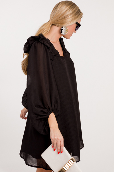 Jody Ruffle Shoulder Dress, Black