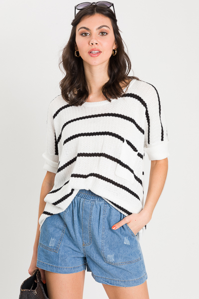 Loose Knit Sweater, Black Stripe