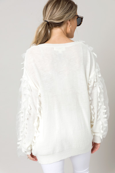 Mesh Fringe Sweater, Off White