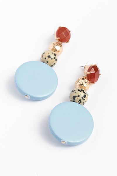 Stone and Wood Earrings, Light Blue