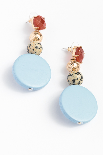 Stone and Wood Earrings, Light Blue