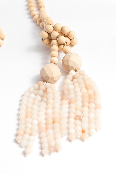 Beaded Tassel Necklace, Natural