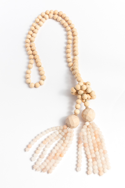 Beaded Tassel Necklace, Natural